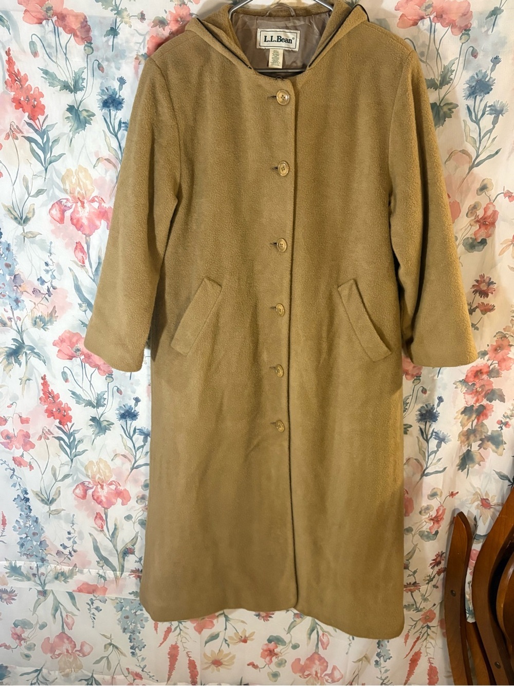 Vintage L.L. Bean Camel Hooded Button-Front Coat - Picture 2 of 8